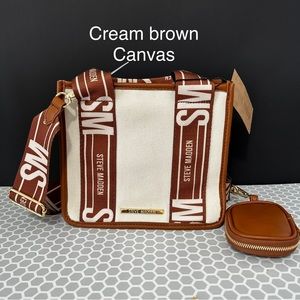 Steve Madden canvas brown cream authentic bag tote satchel